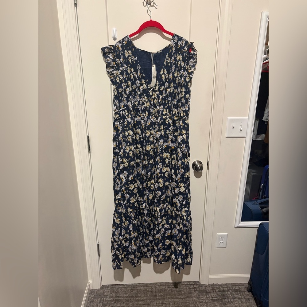Anthropologie The Peregrine Midi Dress XL Navy Daisy NWT - Picture 2 of 5